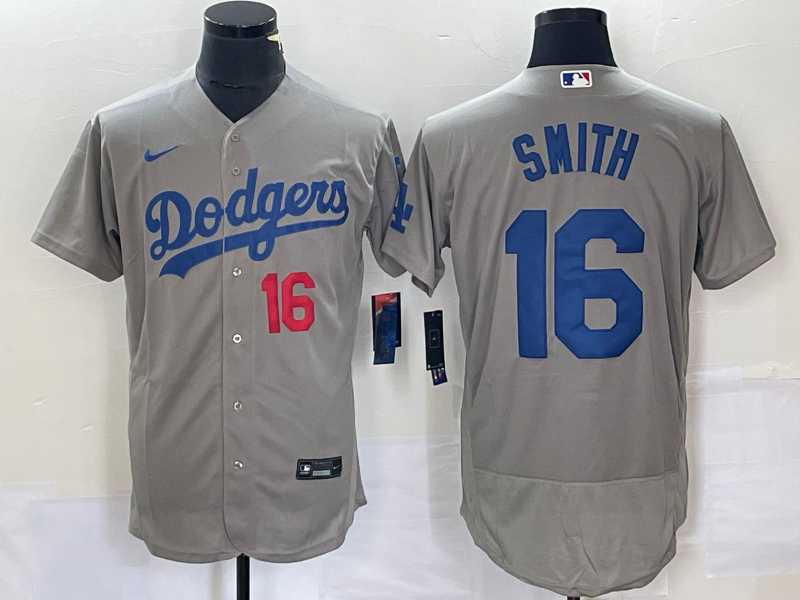 Mens Los Angeles Dodgers #16 Will Smith Number Grey Stitched Flex Base Nike Jersey